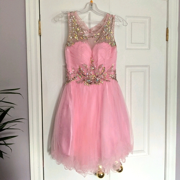Pink Rhinestone Sequin Tulle Party Dress sz 6 - Picture 1 of 16